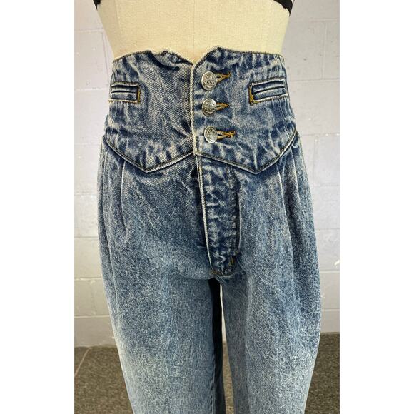 Vintage 1980s Stone Washed High Waist Paper Bag Jeans Button Waist Small - Picture 5 of 13